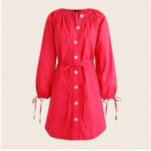 NWT J.Crew Pink Poplin Long Sleeve Belted Mini Shirt Dress Size XS